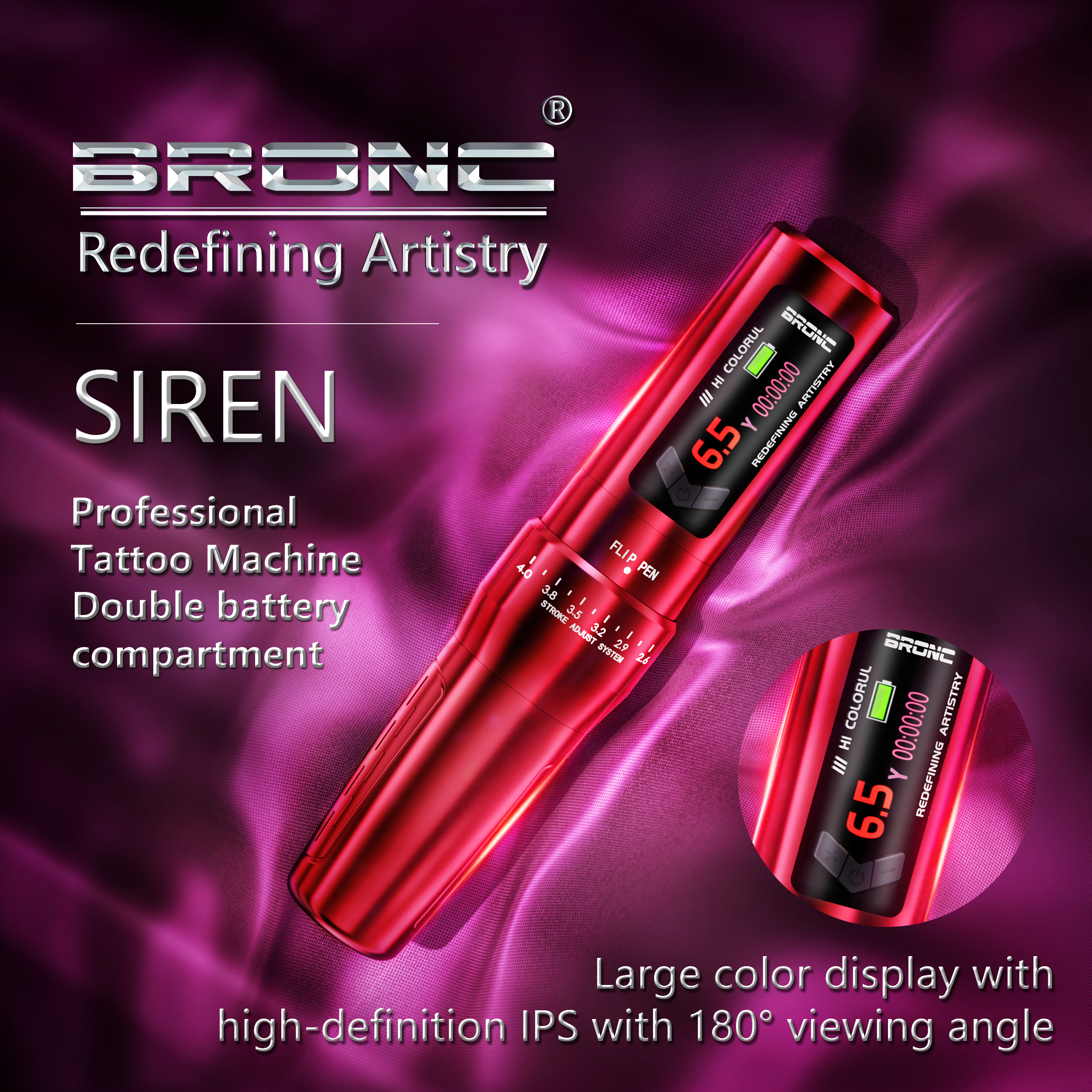 Adjustable wireless pen for SMP & tattoo with lightweight design, fast charging, variable voltage output, and overload protection.