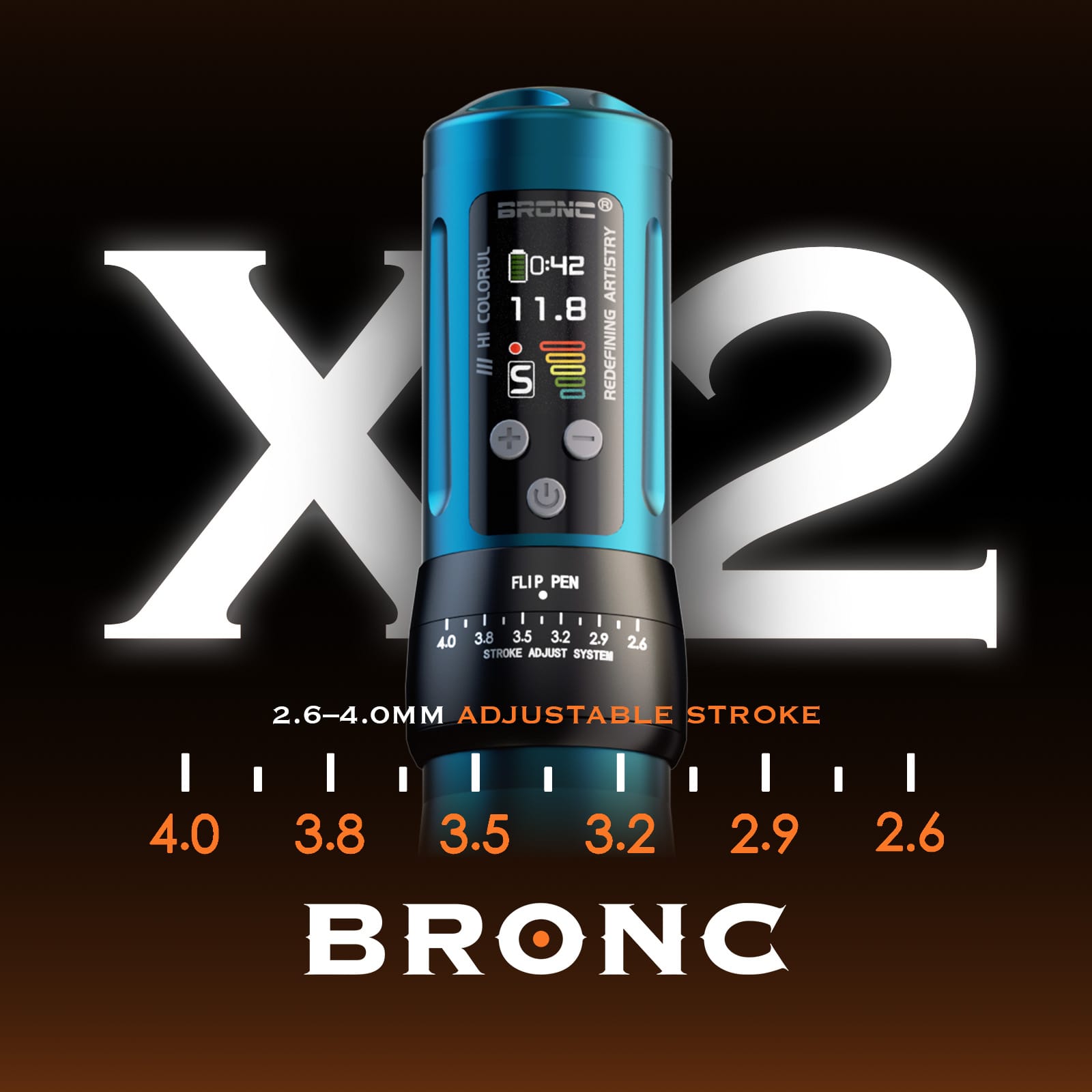 BRONC X2 Wireless Tattoo Pen Machine BRONC X2 Adjustable Wireless Tattoo Pen | Full Control & Long Battery