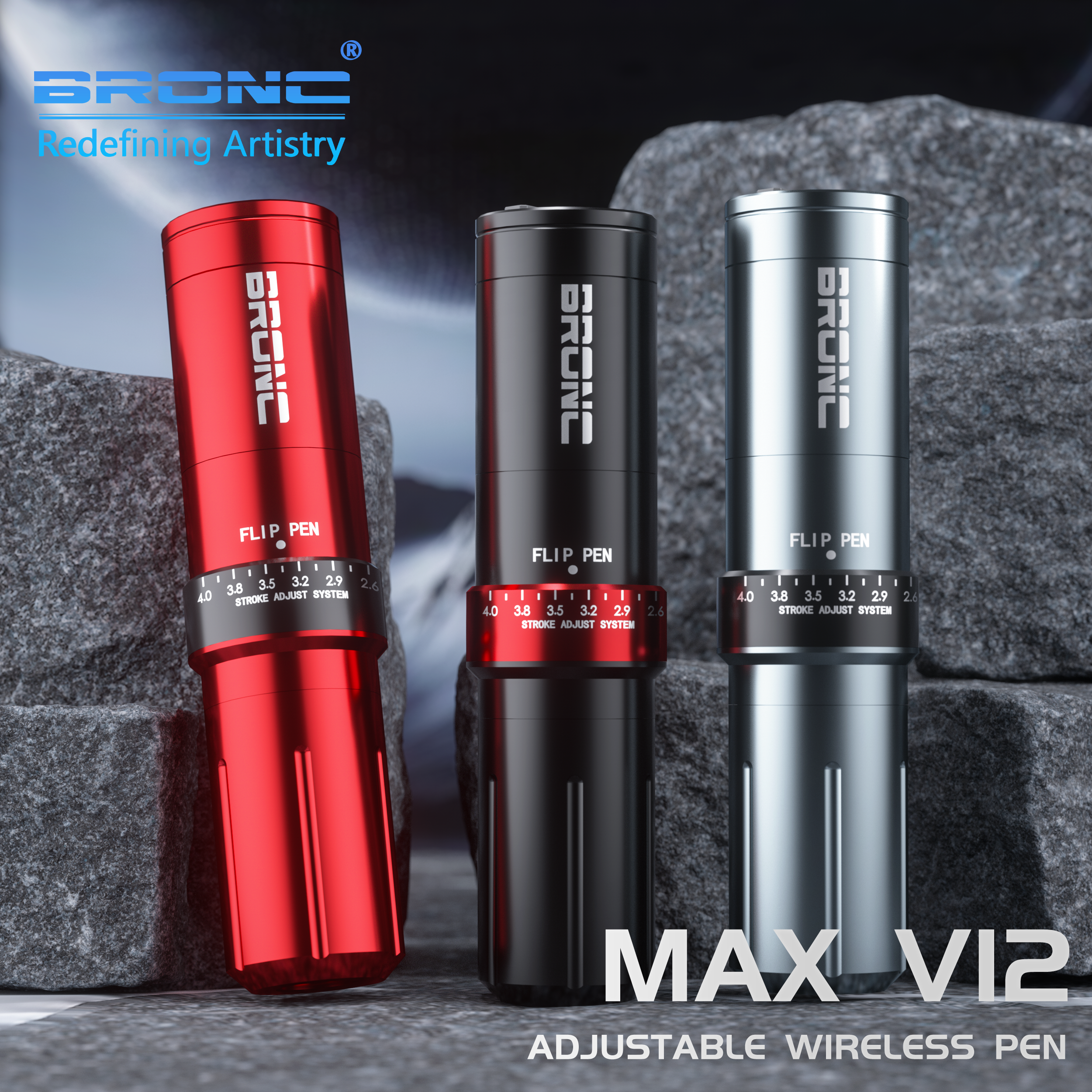 BRONC Tattoo Pen Machine Max V12 - High-performance tattoo device.