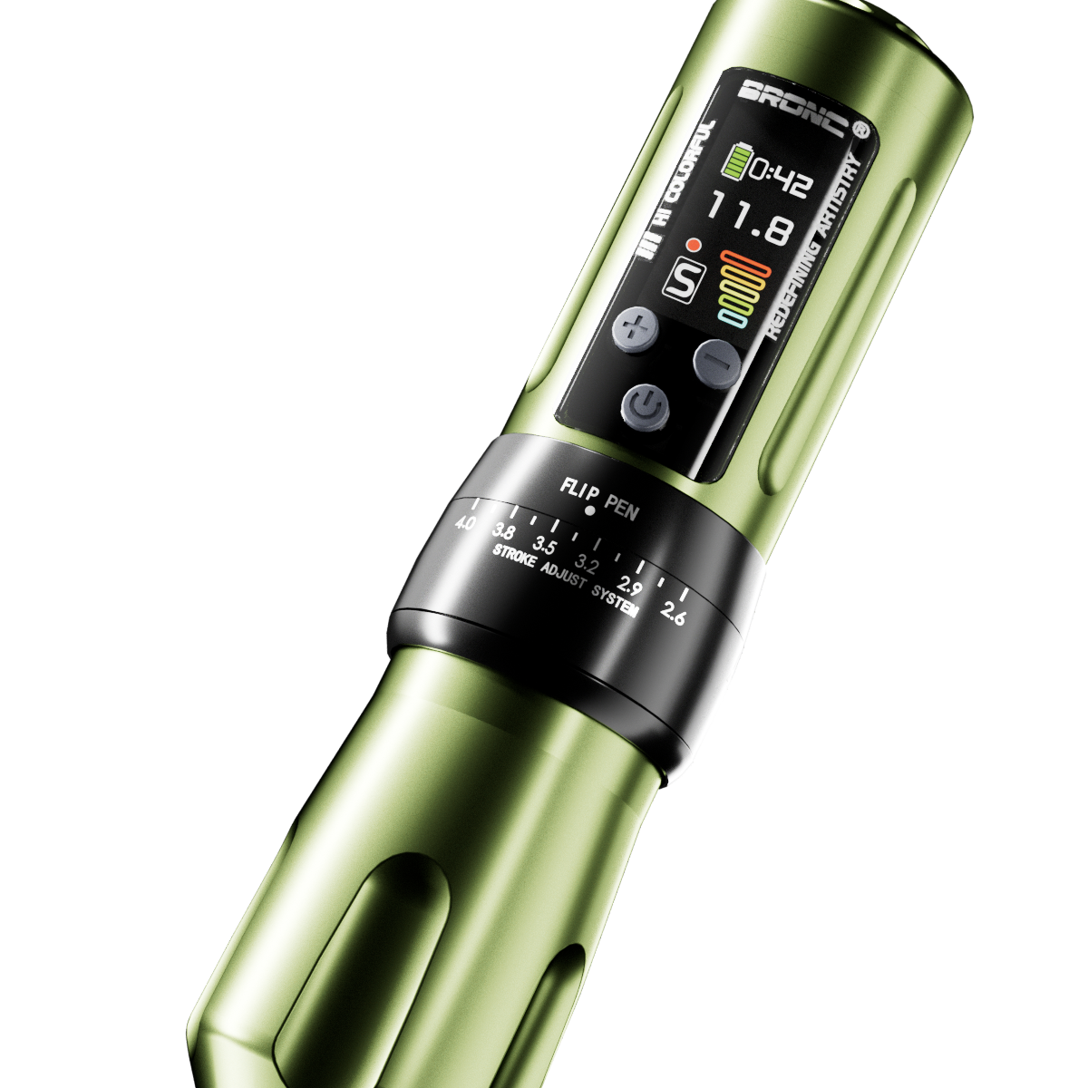 Professional tattoo kit with Bronc X2 Pen, BigWasp Cartridges, and Practice Skins.