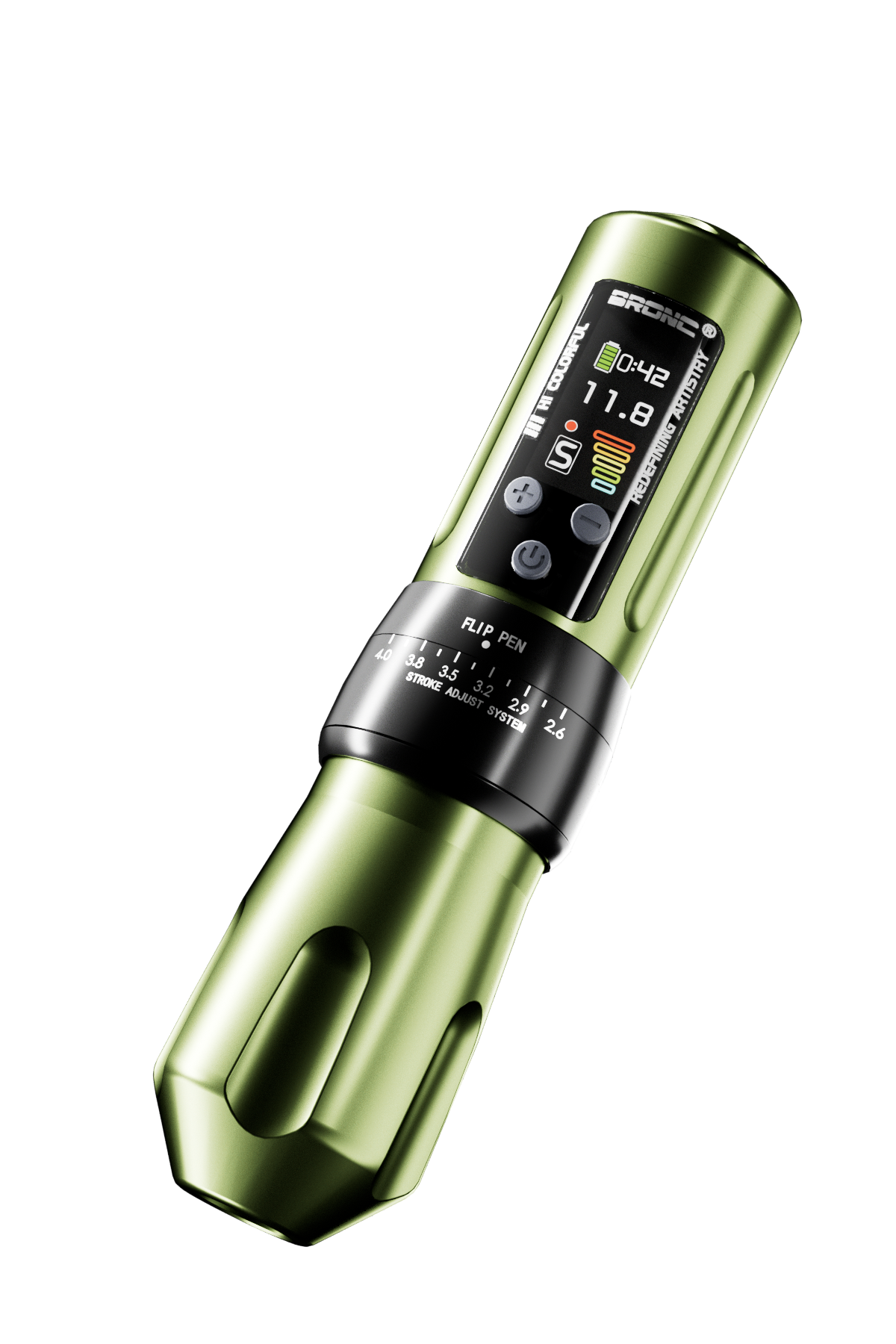 Professional tattoo kit with Bronc X2 Pen, BigWasp Cartridges, and Practice Skins.