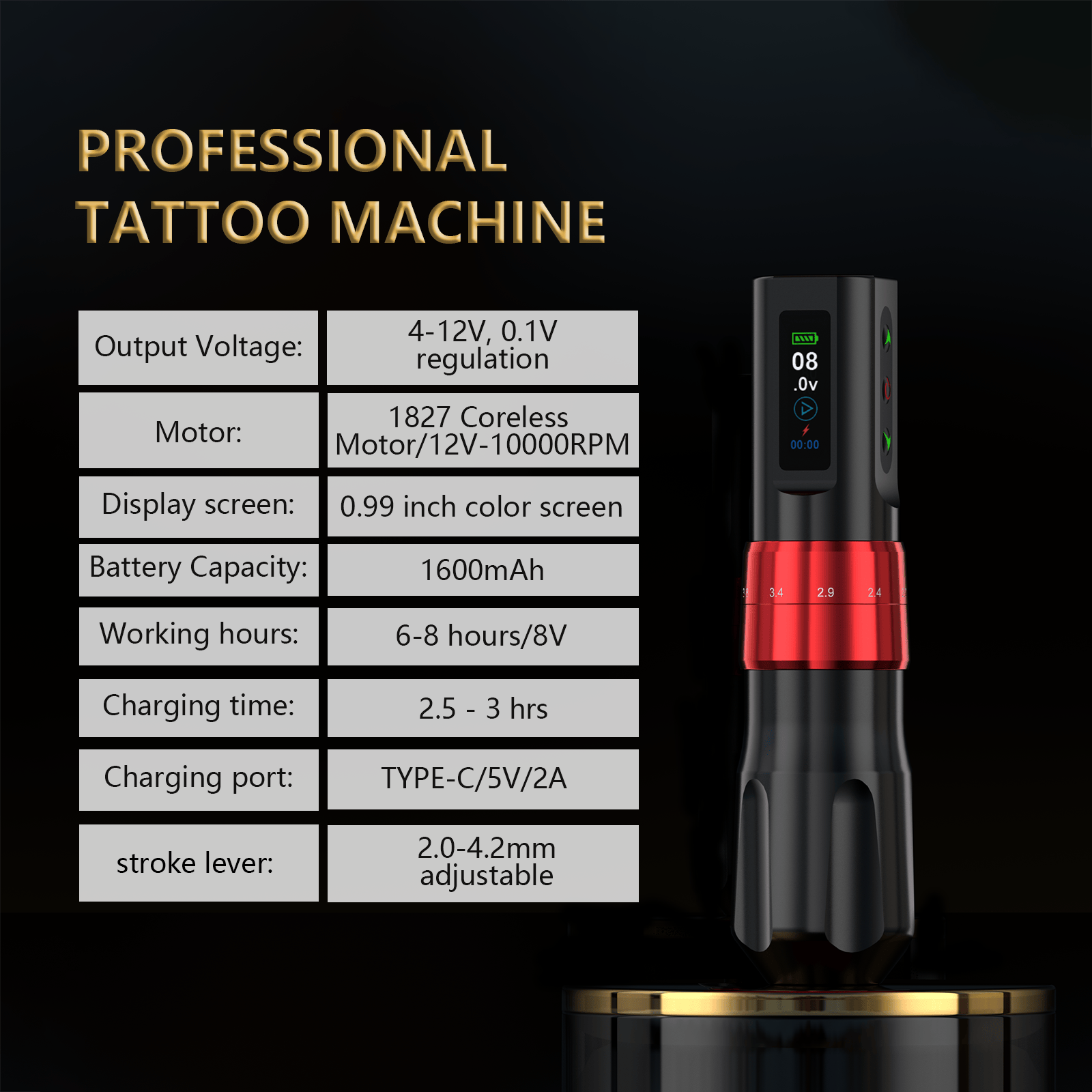 V78 Professional Tattoo Pen V78 Wireless Tattoo Pen for SMP | Adjustable Stroke & Frequency Control