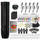 Professional tattoo kit featuring a V76 wireless tattoo pen, assorted cartridges, and essential accessories.