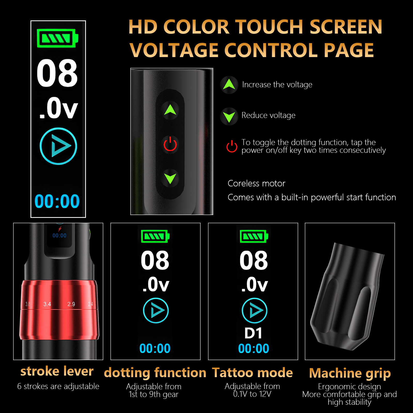 V78 Professional Tattoo Pen V78 Wireless Tattoo Pen for SMP | Adjustable Stroke & Frequency Control