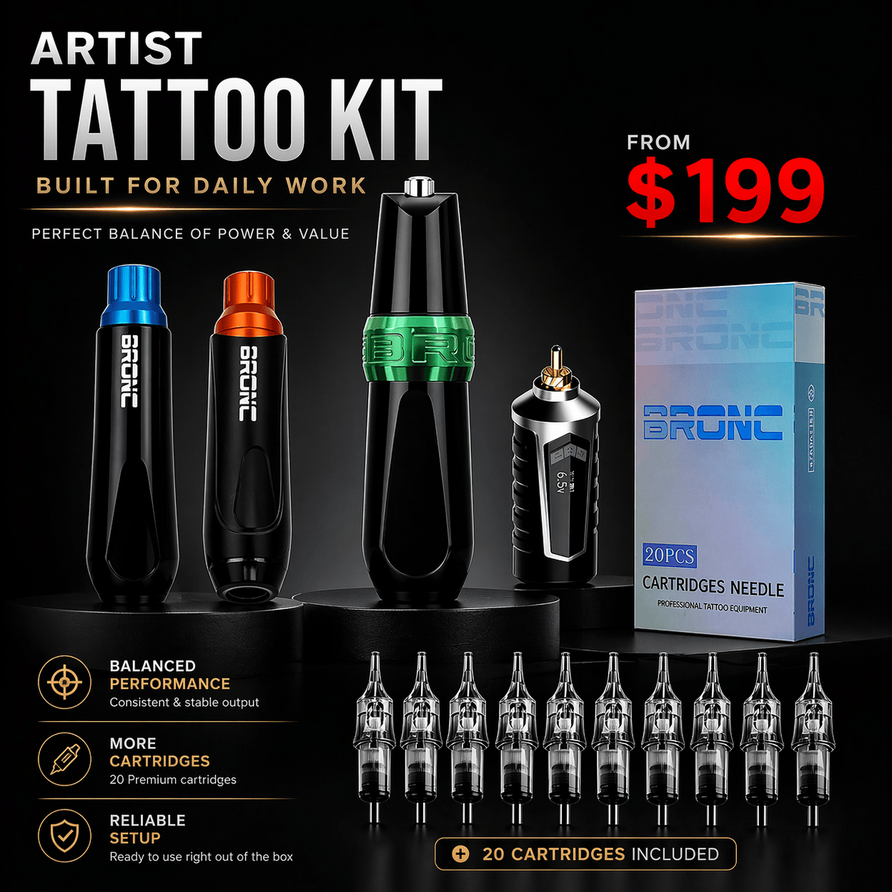 Bronc Professional Artist Kit Bronc Artist Kit Professional Tattoo Setup for Daily Work