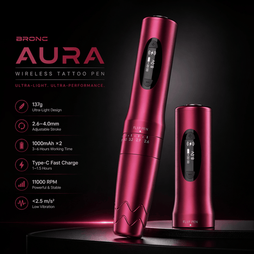 BRONC AURA Wireless Tattoo Pen – Ultra-Light 137g Adjustable Machine