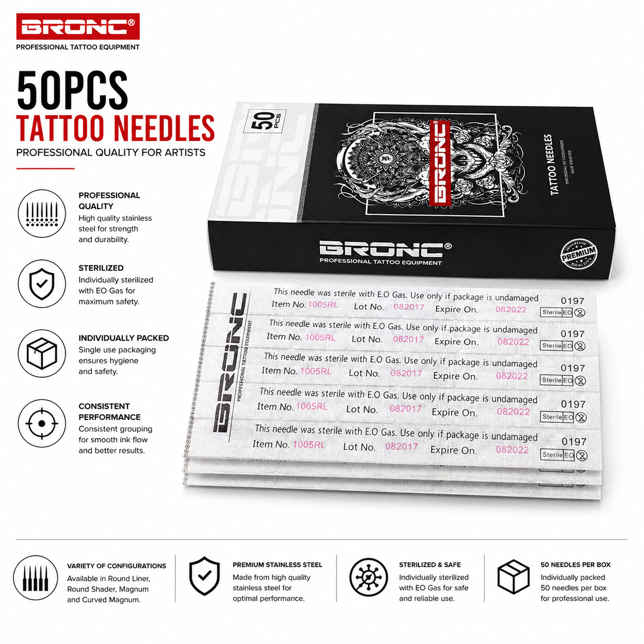 BRONC 50pcs Traditional Curved Magnum Tattoo Needles