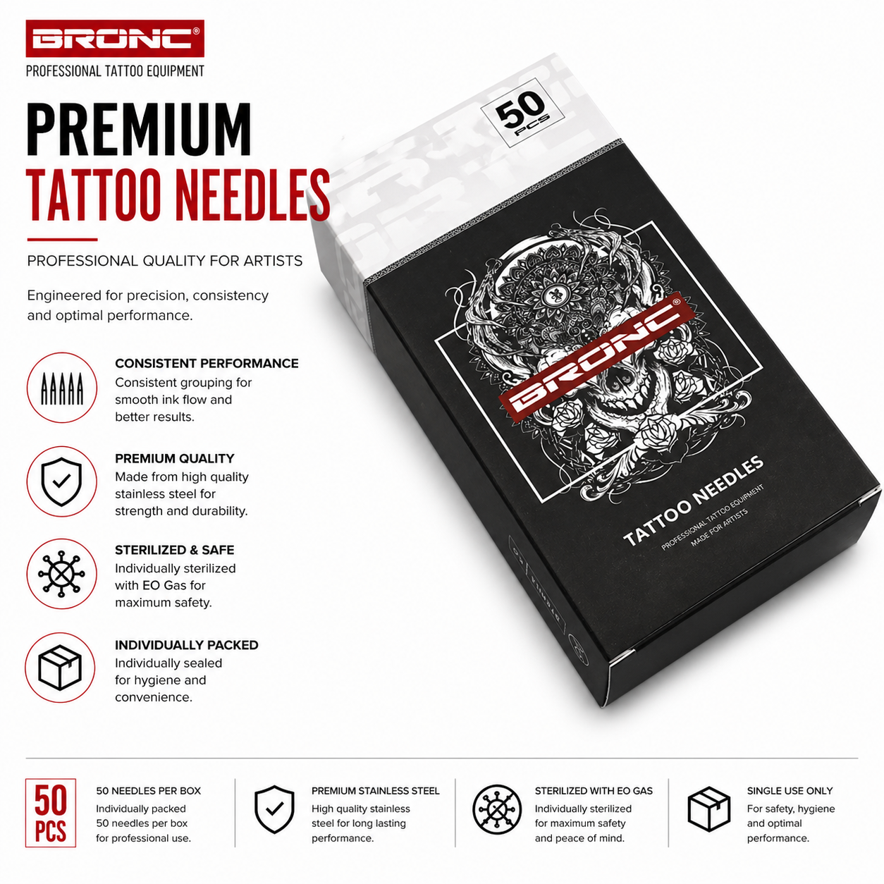 BRONC 50pcs Traditional Curved Magnum Tattoo Needles