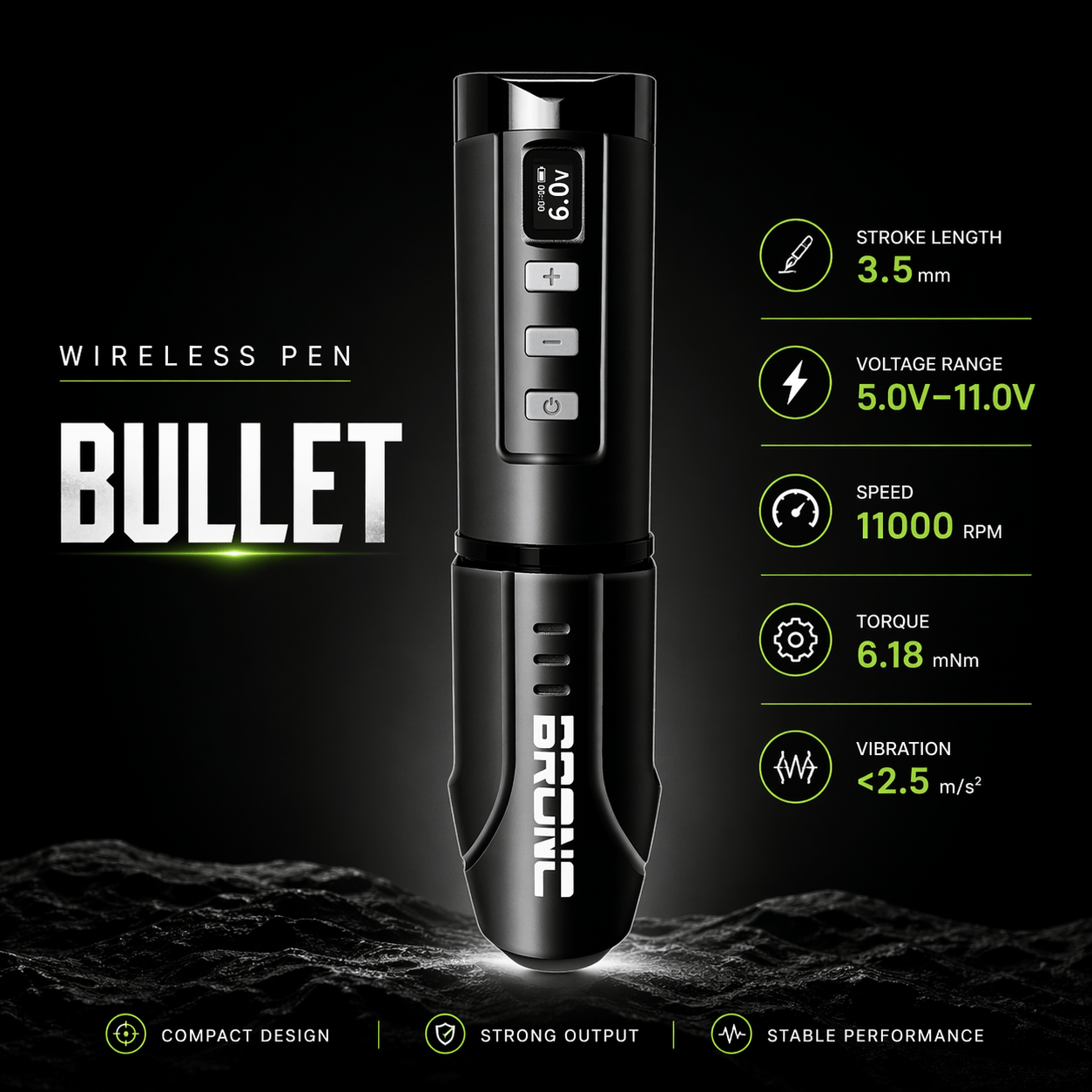 Bronc BULLET Wireless Tattoo Machine BULLET Wireless Tattoo Pen 3.5mm Stroke Stable Performance Machine