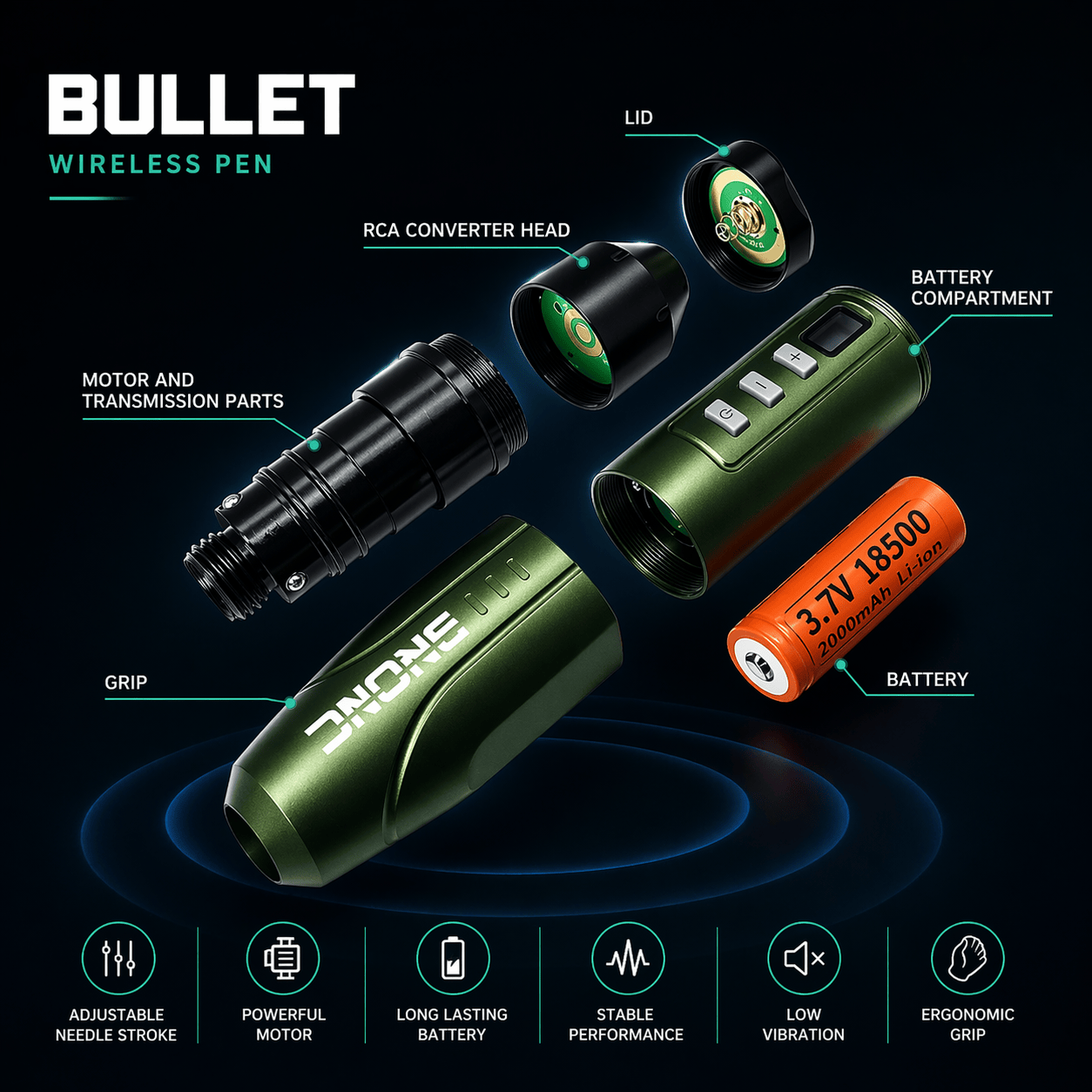 Bronc BULLET Wireless Tattoo Machine BULLET Wireless Tattoo Pen 3.5mm Stroke Stable Performance Machine