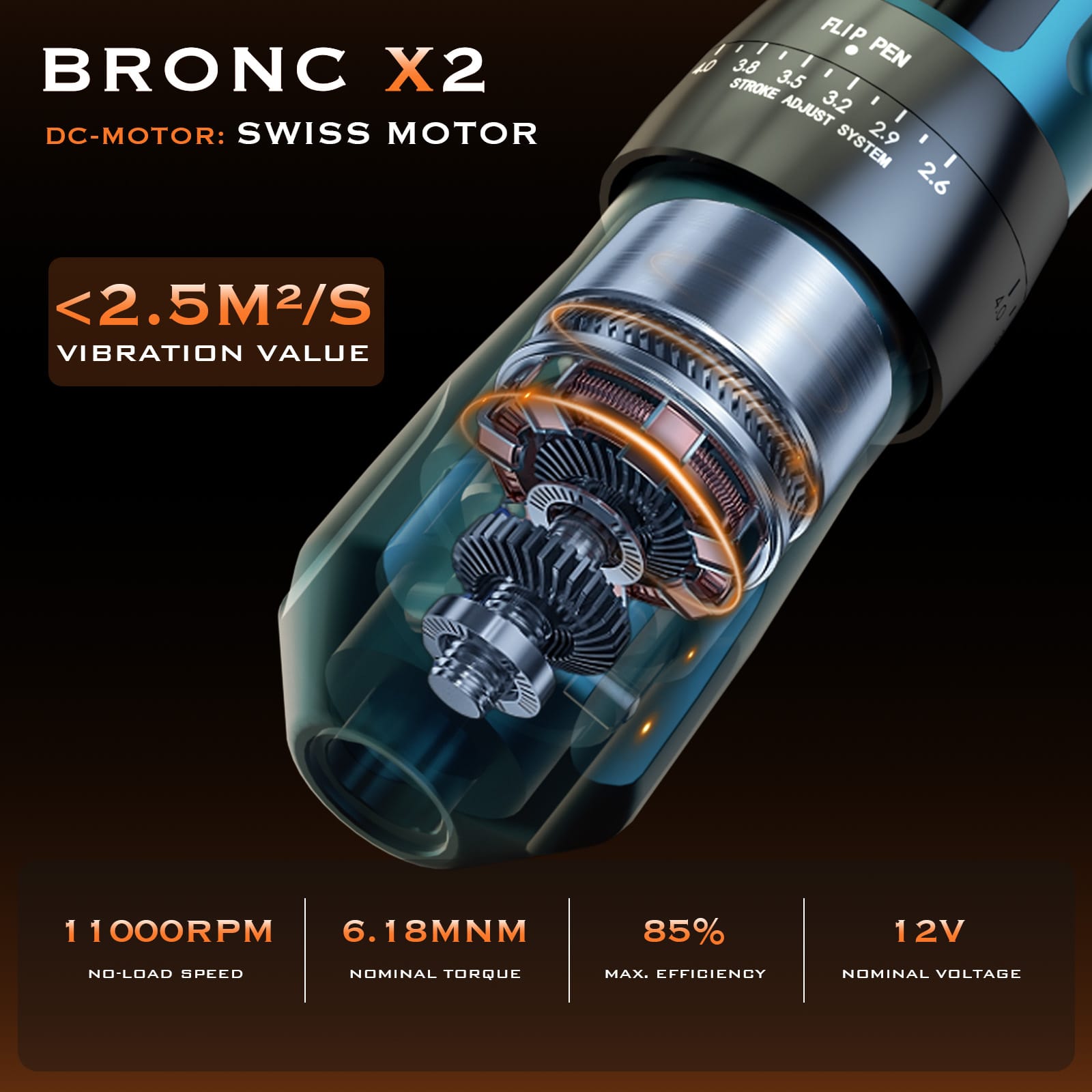 BRONC X2 Wireless Tattoo Pen Machine BRONC X2 Adjustable Wireless Tattoo Pen | Full Control & Long Battery