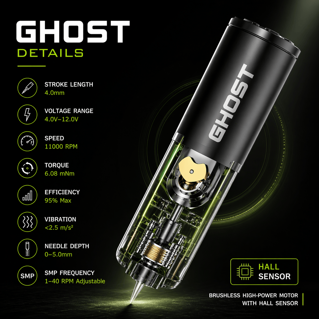 BRONC Tattoo Pen Machine GHOST SMP Wireless GHOST SMP Wireless Tattoo Pen for Scalp Micropigmentation and Detail Work