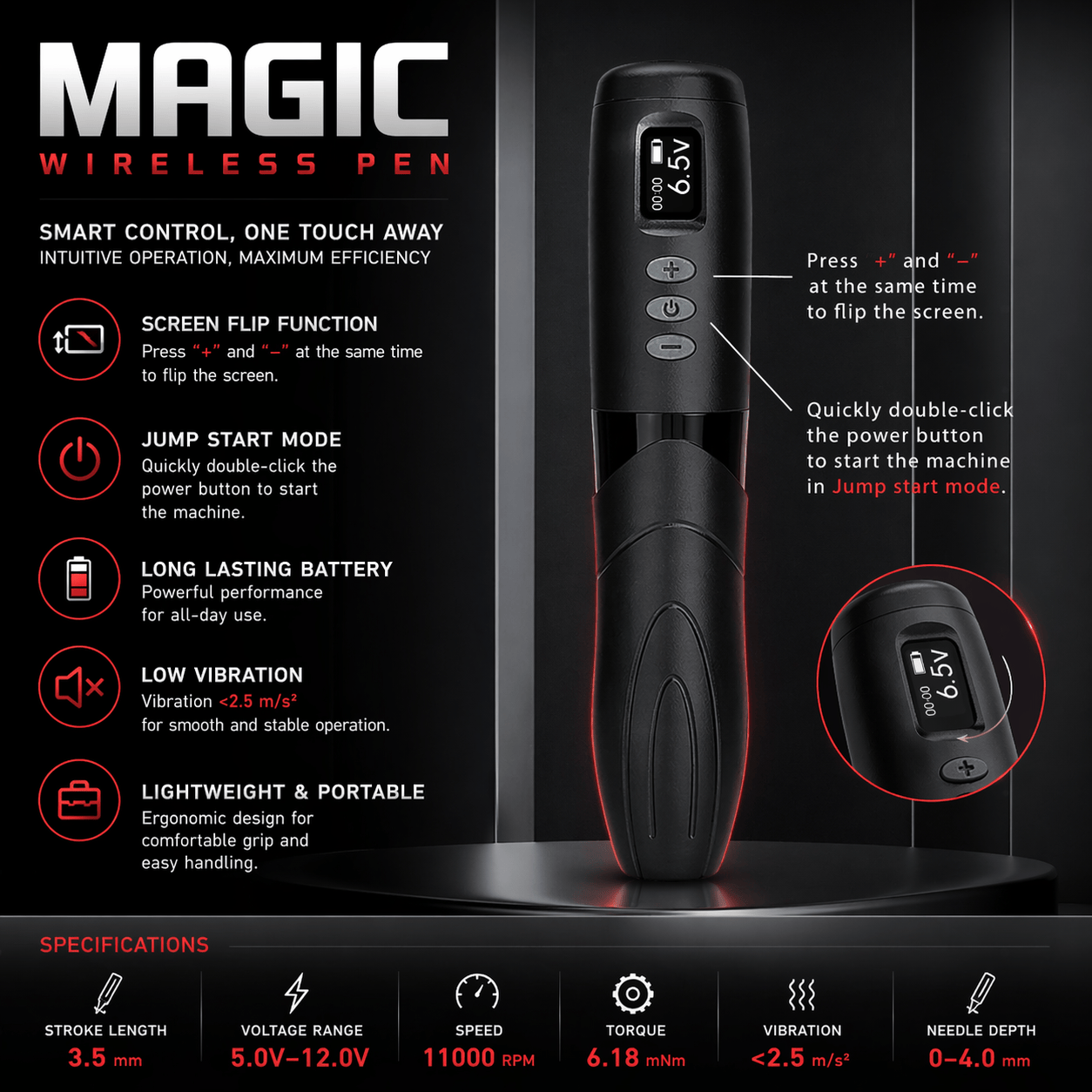 MAGIC Wireless Tattoo Pen Lightweight PMU Machine MAGIC Wireless Tattoo Pen Lightweight PMU Machine Smooth Precision