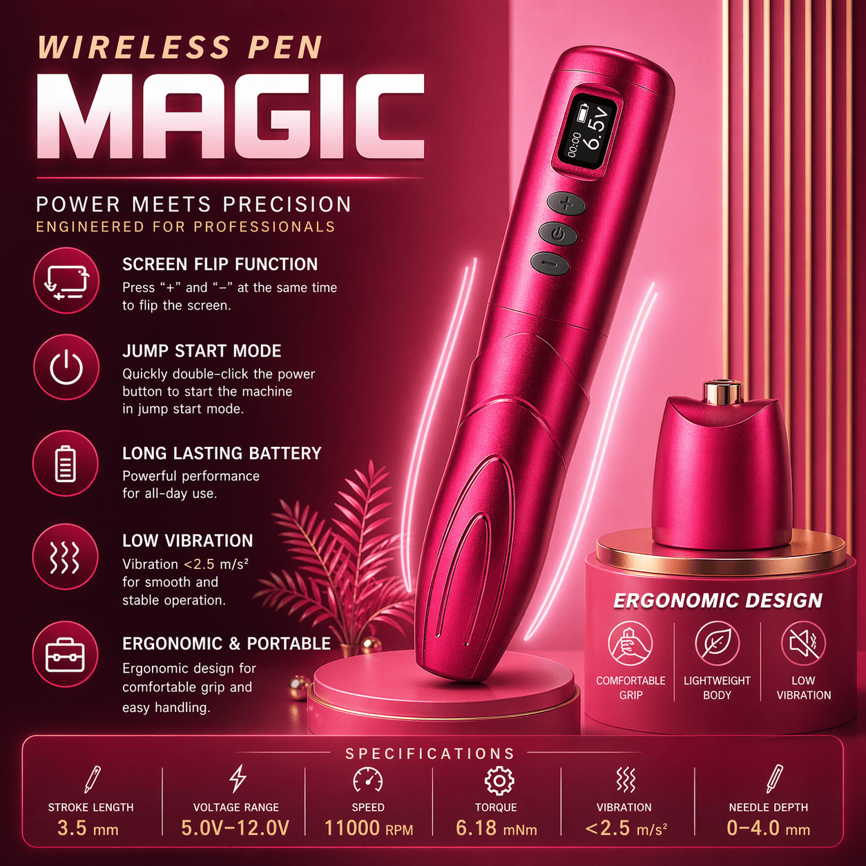 MAGIC Wireless Tattoo Pen Lightweight PMU Machine MAGIC Wireless Tattoo Pen Lightweight PMU Machine Smooth Precision