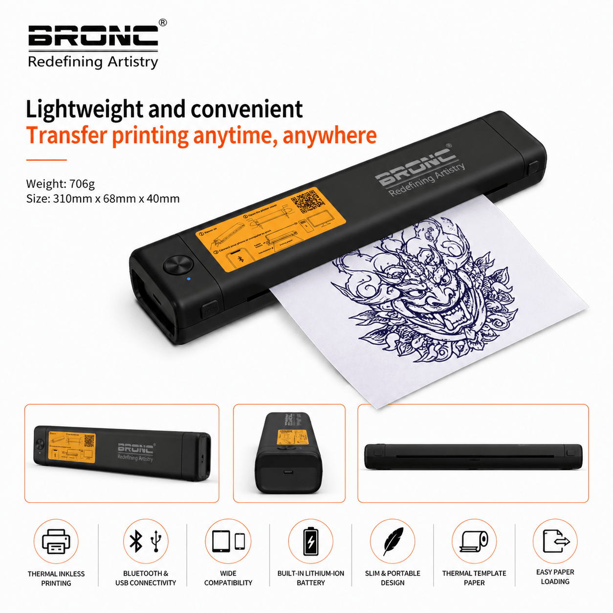 BRONC INKLESS TATTOO PRINTER BRONC Inkless Tattoo Printer Wireless Portable Stencil Printer