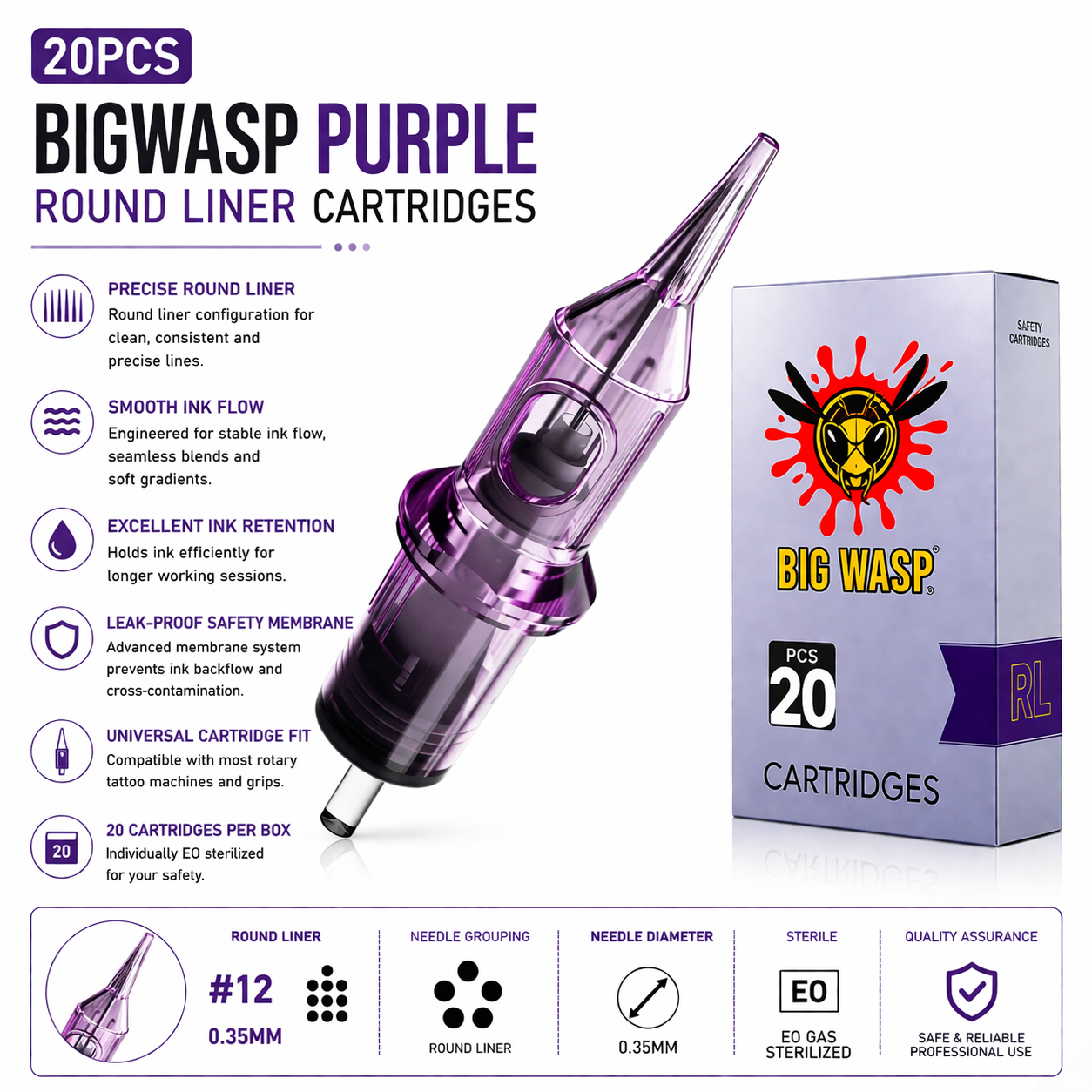 Bigwasp tattoo cartridges round liners, round shaders, curve magnum and mangums