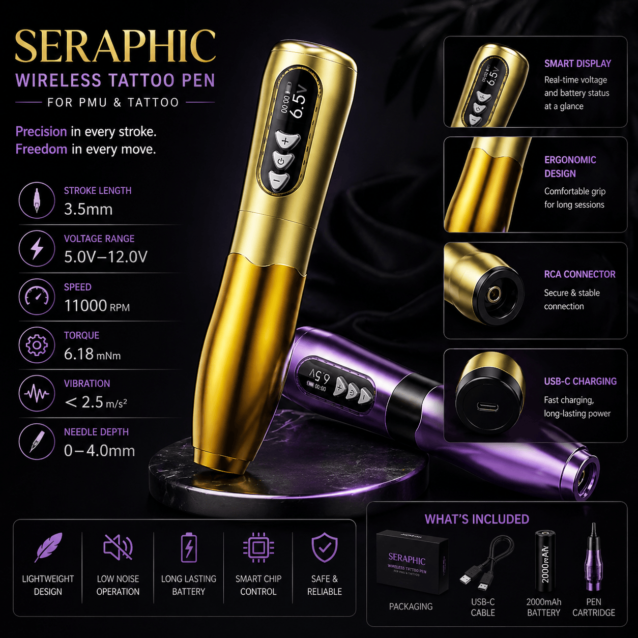 Bronc Seraphic Wireless Tattoo Pen For PMU & Tattoo BRONC Seraphic Wireless Pen for PMU and Tattoo Smooth Precision Machine