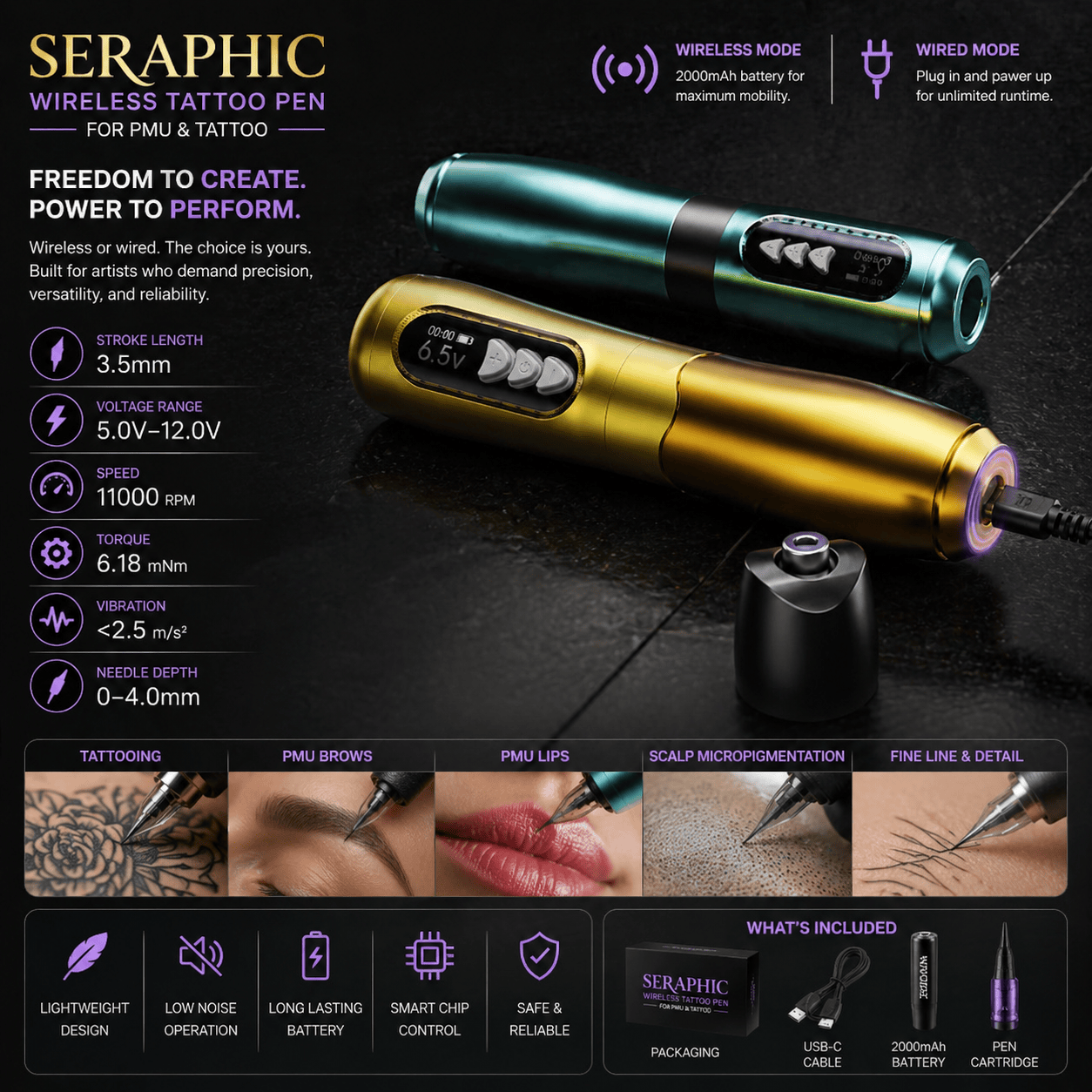 Bronc Seraphic Wireless Tattoo Pen For PMU & Tattoo BRONC Seraphic Wireless Pen for PMU and Tattoo Smooth Precision Machine
