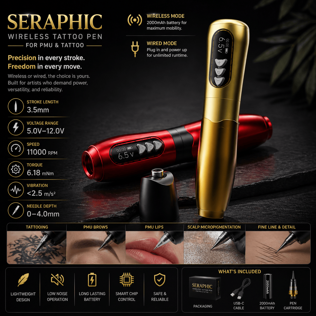Bronc Seraphic Wireless Tattoo Pen For PMU & Tattoo BRONC Seraphic Wireless Pen for PMU and Tattoo Smooth Precision Machine