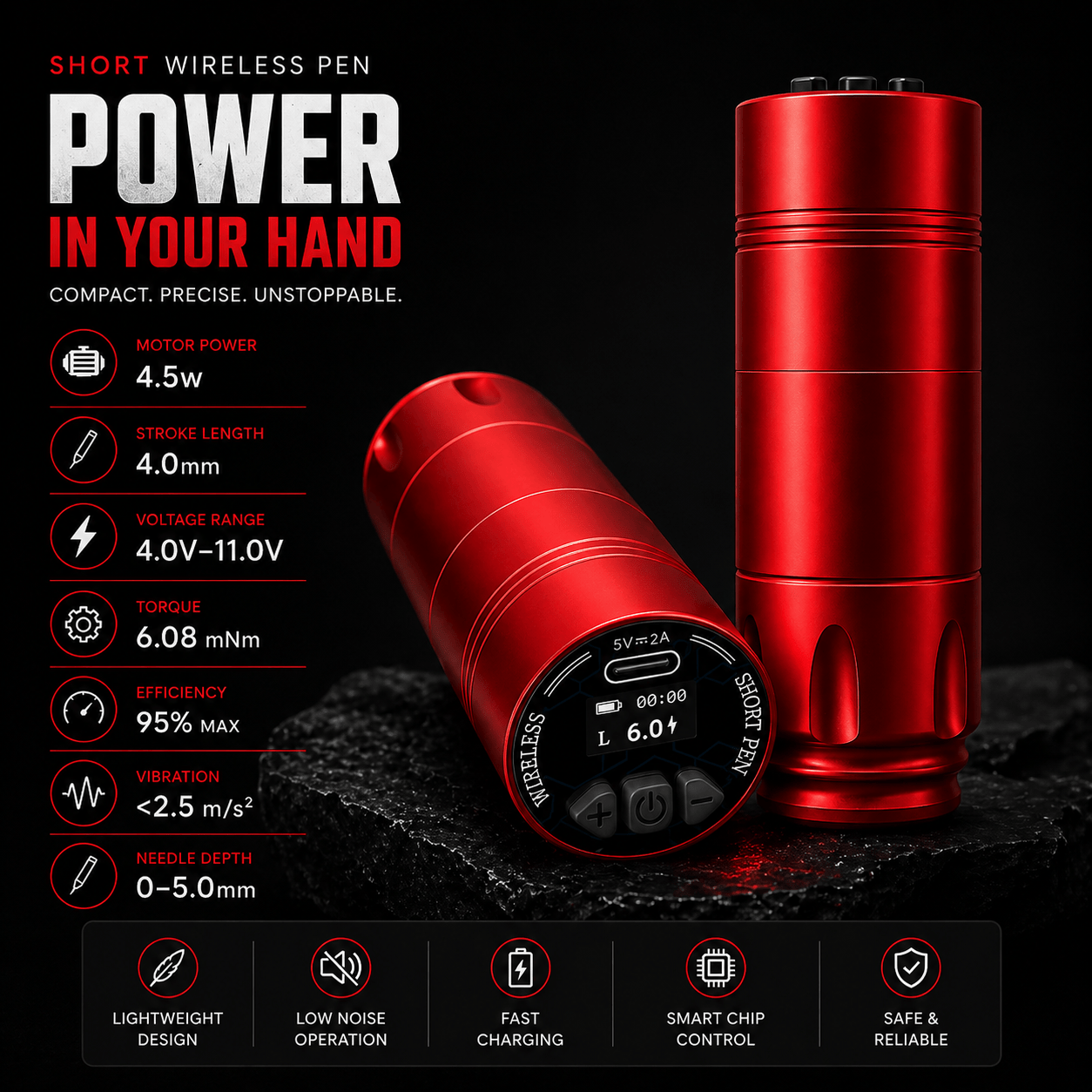 Bronc Wireless Short Tattoo Pen Compact 4.0mm Stroke Bronc Wireless Short Tattoo Pen Compact 4.0mm Stroke Professional Machine