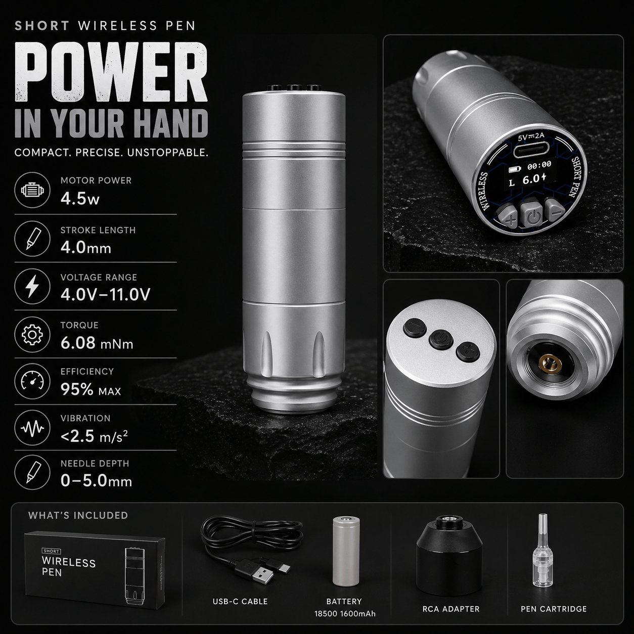 Bronc Wireless Short Tattoo Pen Compact 4.0mm Stroke Bronc Wireless Short Tattoo Pen Compact 4.0mm Stroke Professional Machine