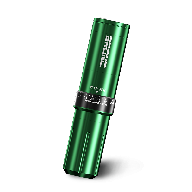 A BRONC Tattoo Pen Machine Max V12 in black color with red accents, showing the device's body and an OLED display.