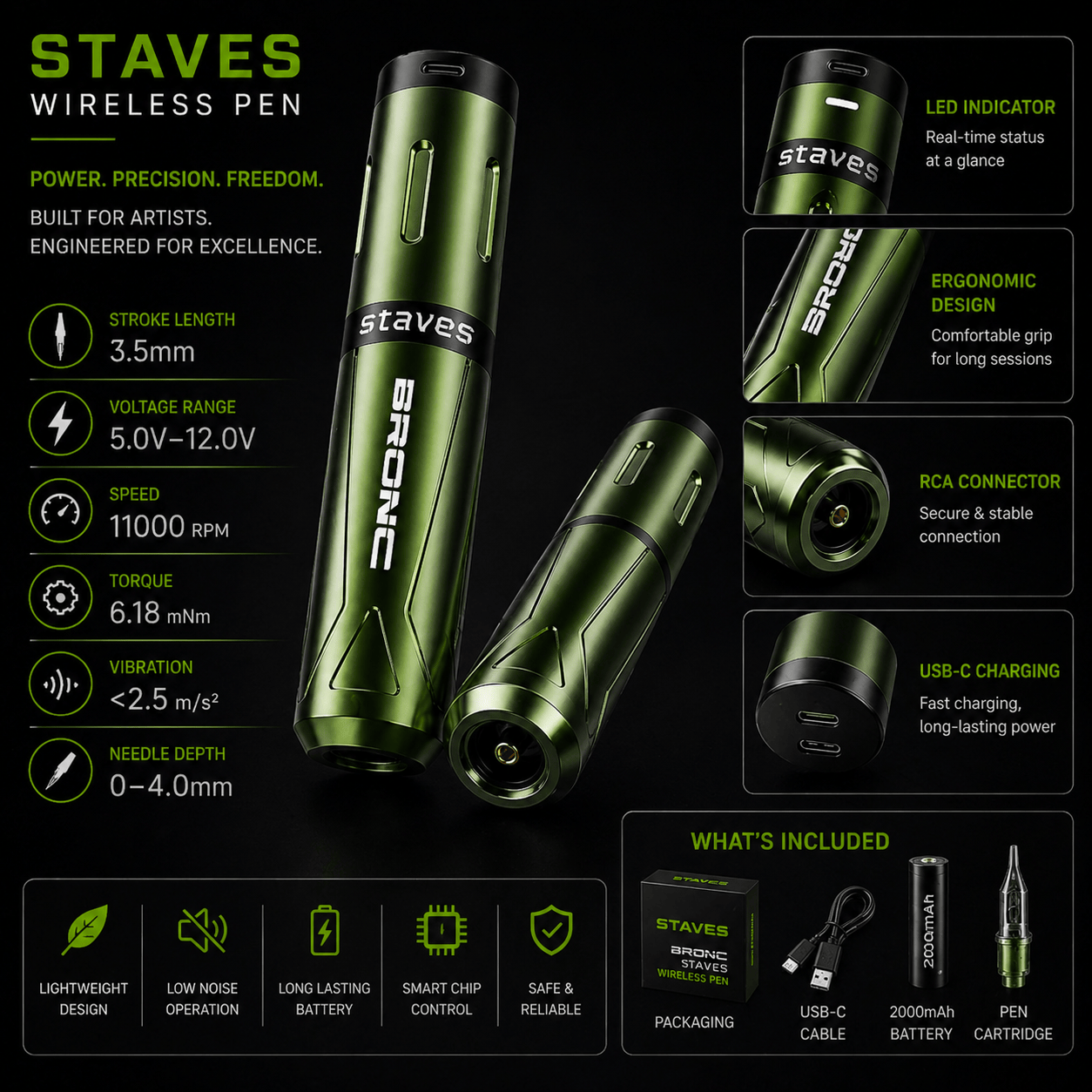 STAVES Wireless Tattoo Pen 3.5mm Stroke STAVES Wireless Tattoo Pen 3.5mm Stroke Balanced Performance Machine