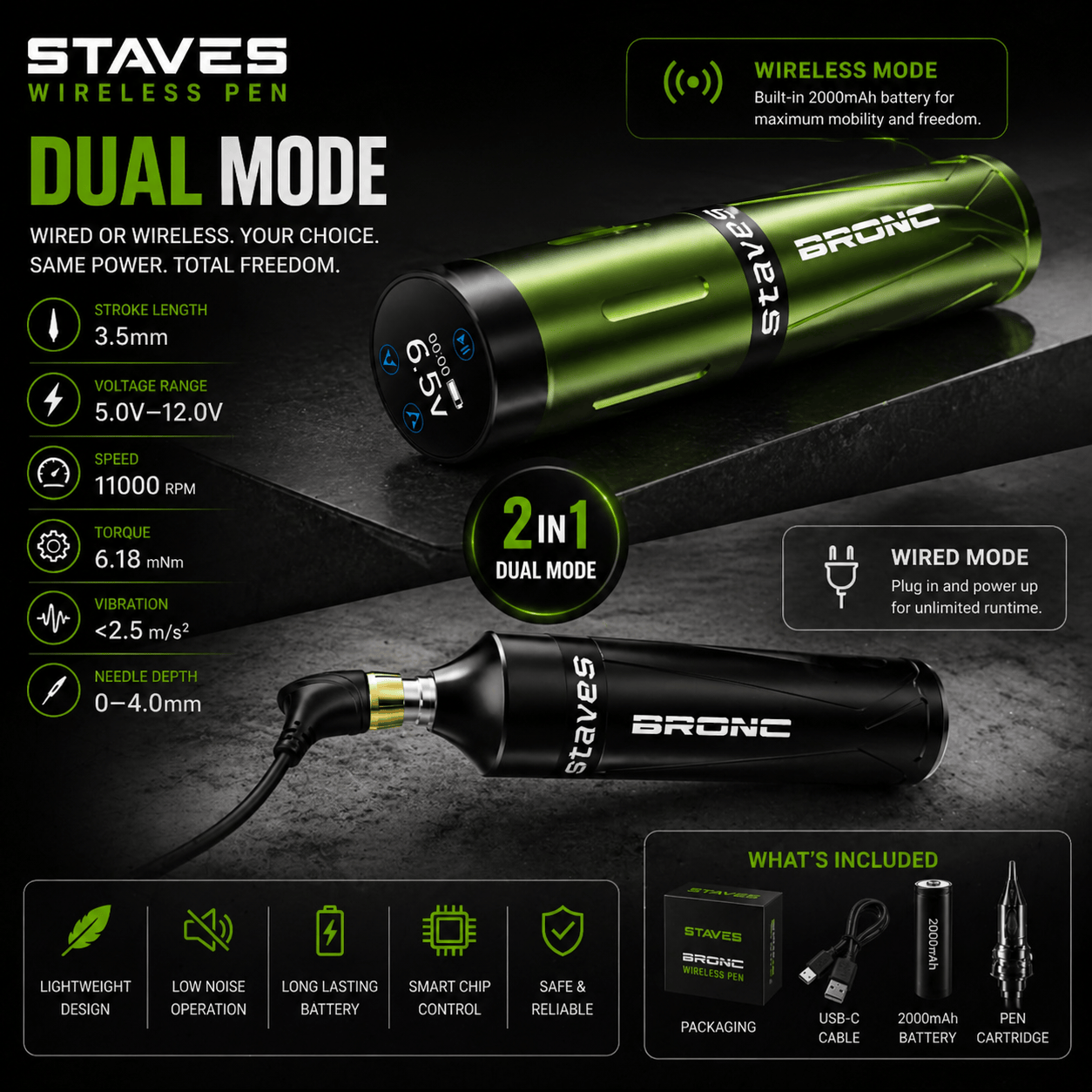 STAVES Wireless Tattoo Pen 3.5mm Stroke STAVES Wireless Tattoo Pen 3.5mm Stroke Balanced Performance Machine