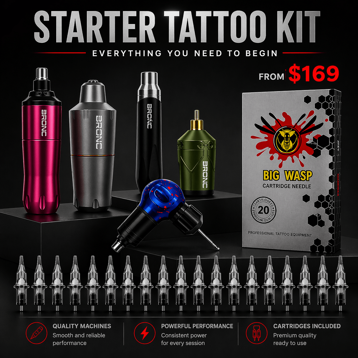 Bronc Complete Beginner Tattoo Setup Bronc Starter Kit Complete Beginner Tattoo Setup with Machine