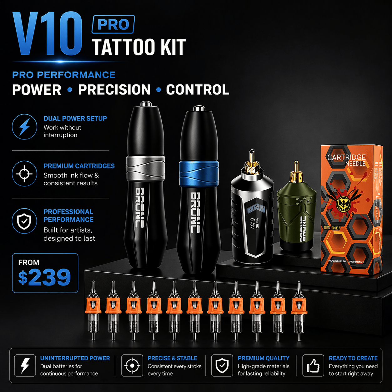 Bronc Pro Kit Professional Tattoo Setup Bronc Pro Kit Professional Tattoo Setup with Dual Power Supply