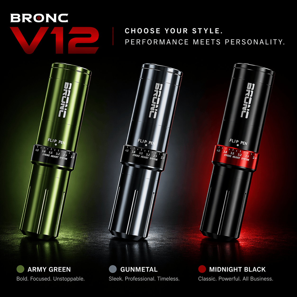 BRONC Tattoo Pen Machine Max V12 BRONC V12 Wireless Tattoo Pen Adjustable Stroke Long Battery Machine