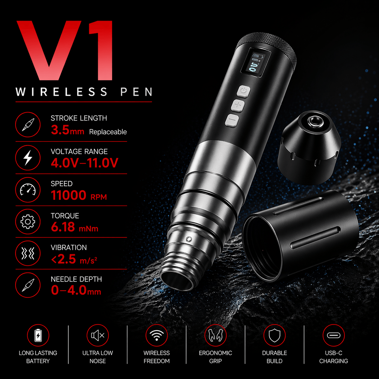 BRONC V1 Wireless Tattoo Pen Replaceable Stroke BRONC V1 Wireless Tattoo Pen Replaceable Stroke Professional Machine