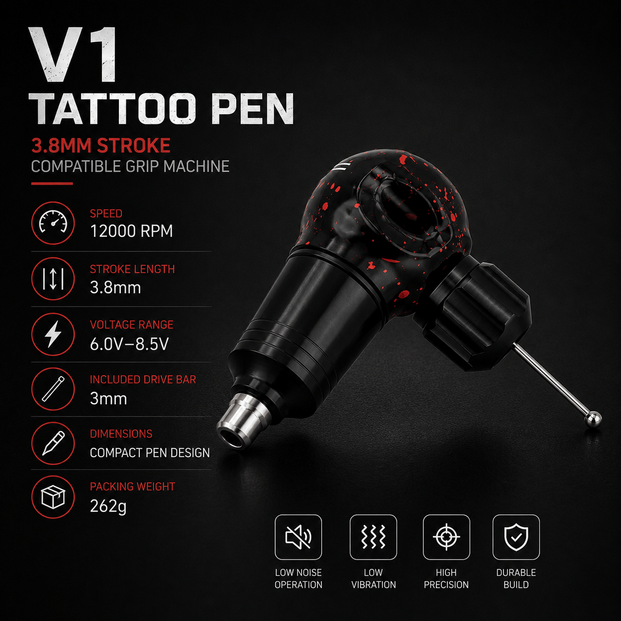 V1 Tattoo Pen 3.8mm Stroke Compatible Grip Machine BRONC V1 Tattoo Pen 3.8mm Stroke Compatible Grip Machine