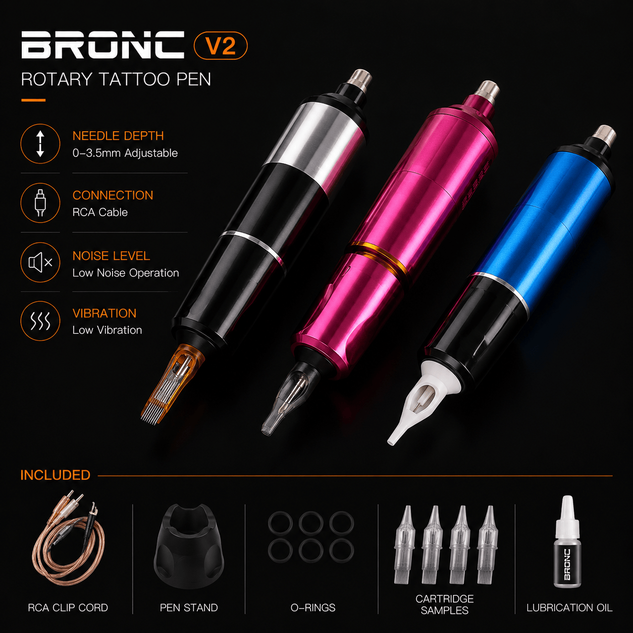 Bronc Rotary Tattoo Pen V2 BRONC V2 Tattoo Pen Ergonomic Design Slim Precision Machine