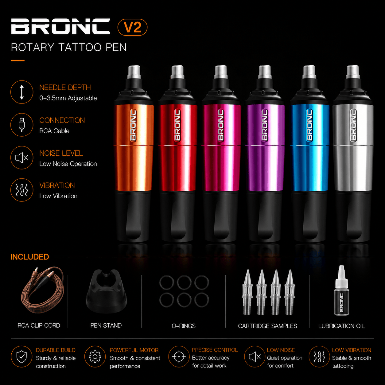 Bronc Rotary Tattoo Pen V2 BRONC V2 Tattoo Pen Ergonomic Design Slim Precision Machine