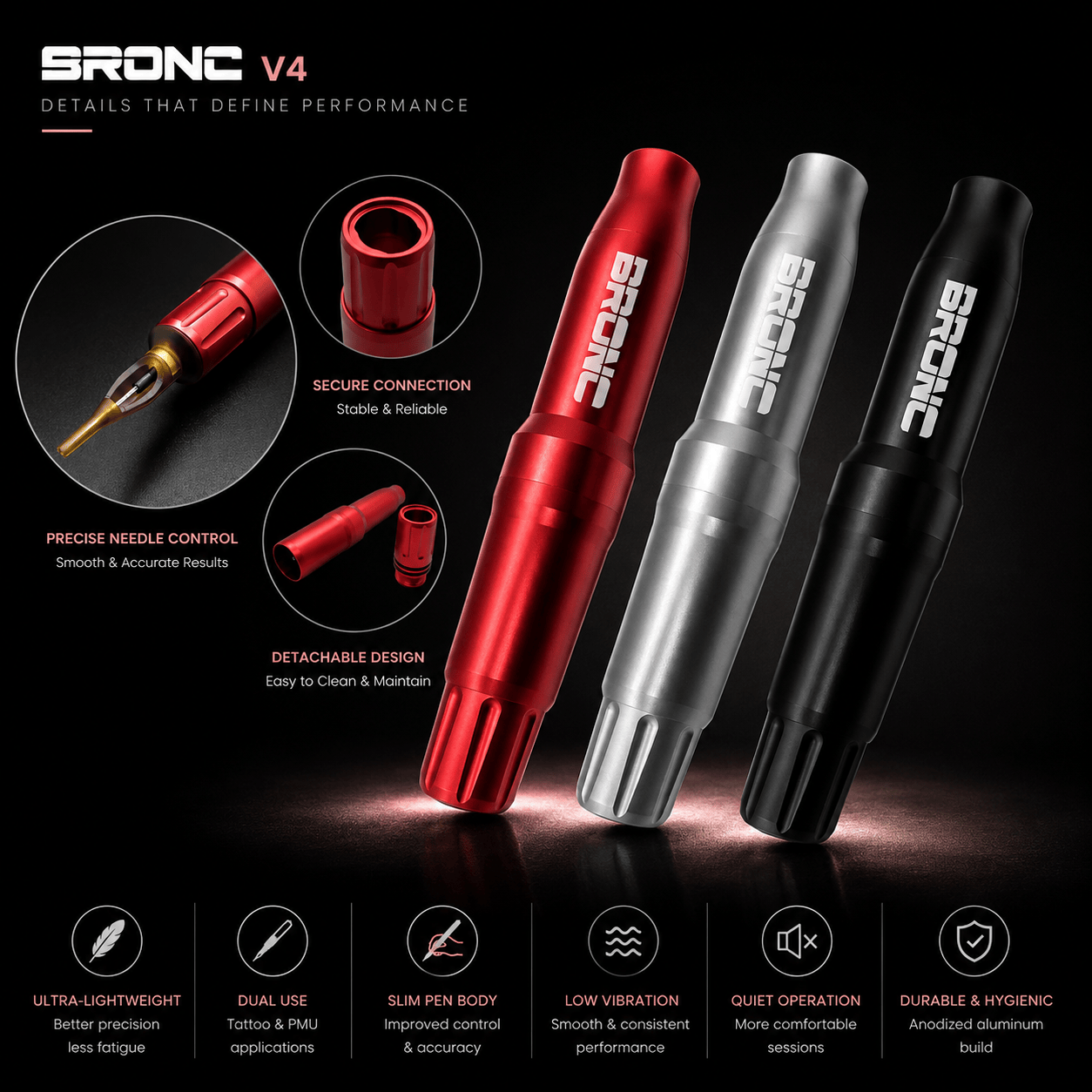 BRONC V4 Tattoo and PMU Lightweight Pen BRONC V4 Tattoo and PMU Pen Lightweight Slim Precision Machine