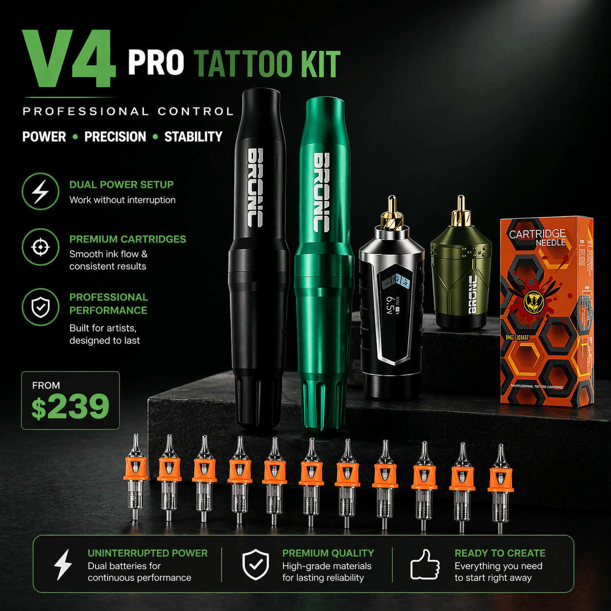 Bronc Pro Kit Professional Tattoo Setup Bronc Pro Kit Professional Tattoo Setup with Dual Power Supply