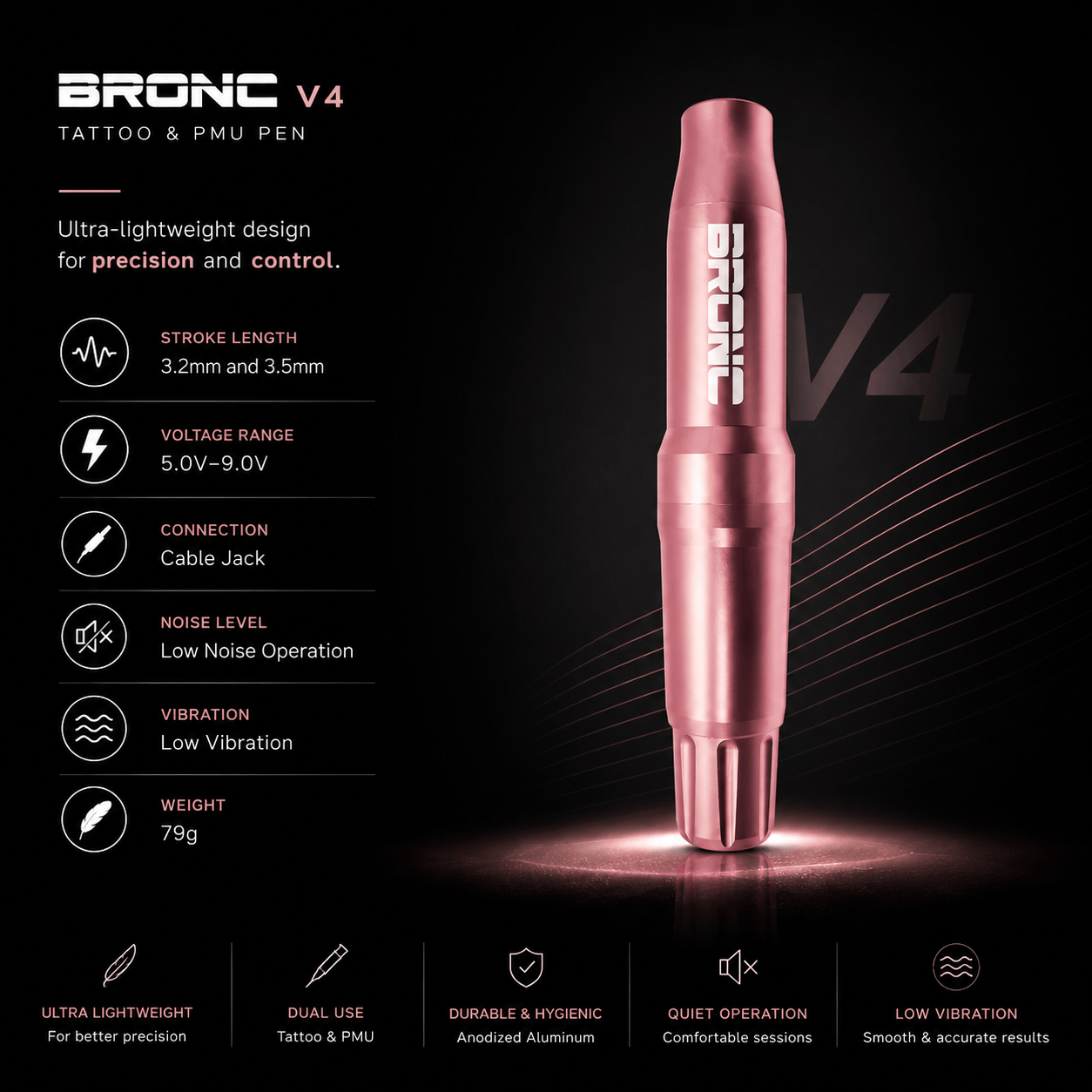 BRONC V4 Tattoo and PMU Lightweight Pen BRONC V4 Tattoo and PMU Pen Lightweight Slim Precision Machine