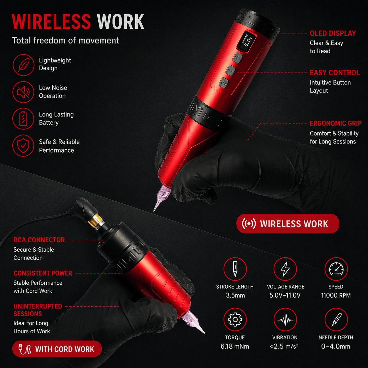 V6 Wireless Tattoo Pen 3.5mm Stroke Balanced Performance BRONC V6 Wireless Tattoo Pen 3.5mm Stroke Balanced Performance Machine