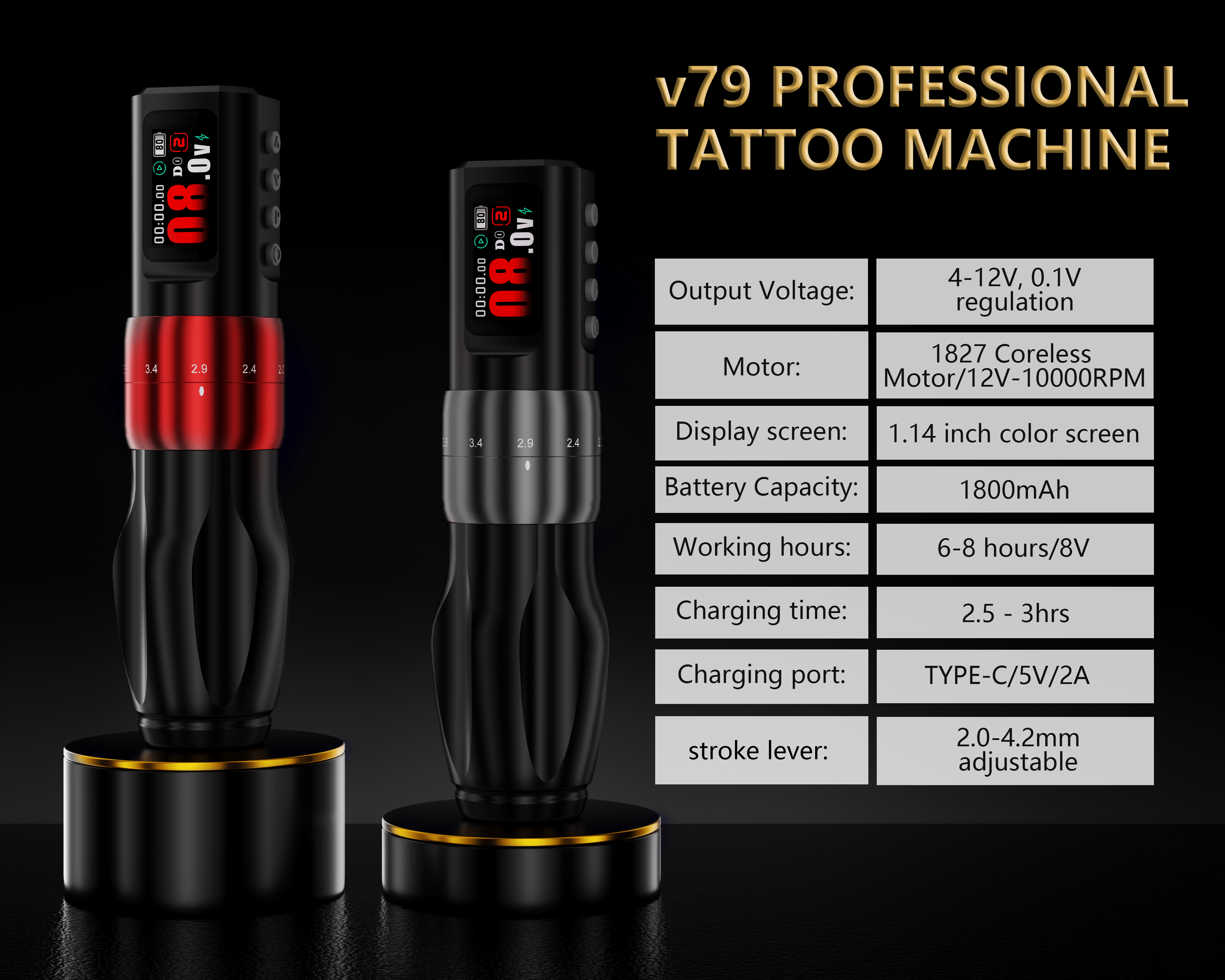 V79 Wireless Tattoo Pen V79 Wireless Tattoo Pen for SMP | Long Battery & Adjustable Stroke
