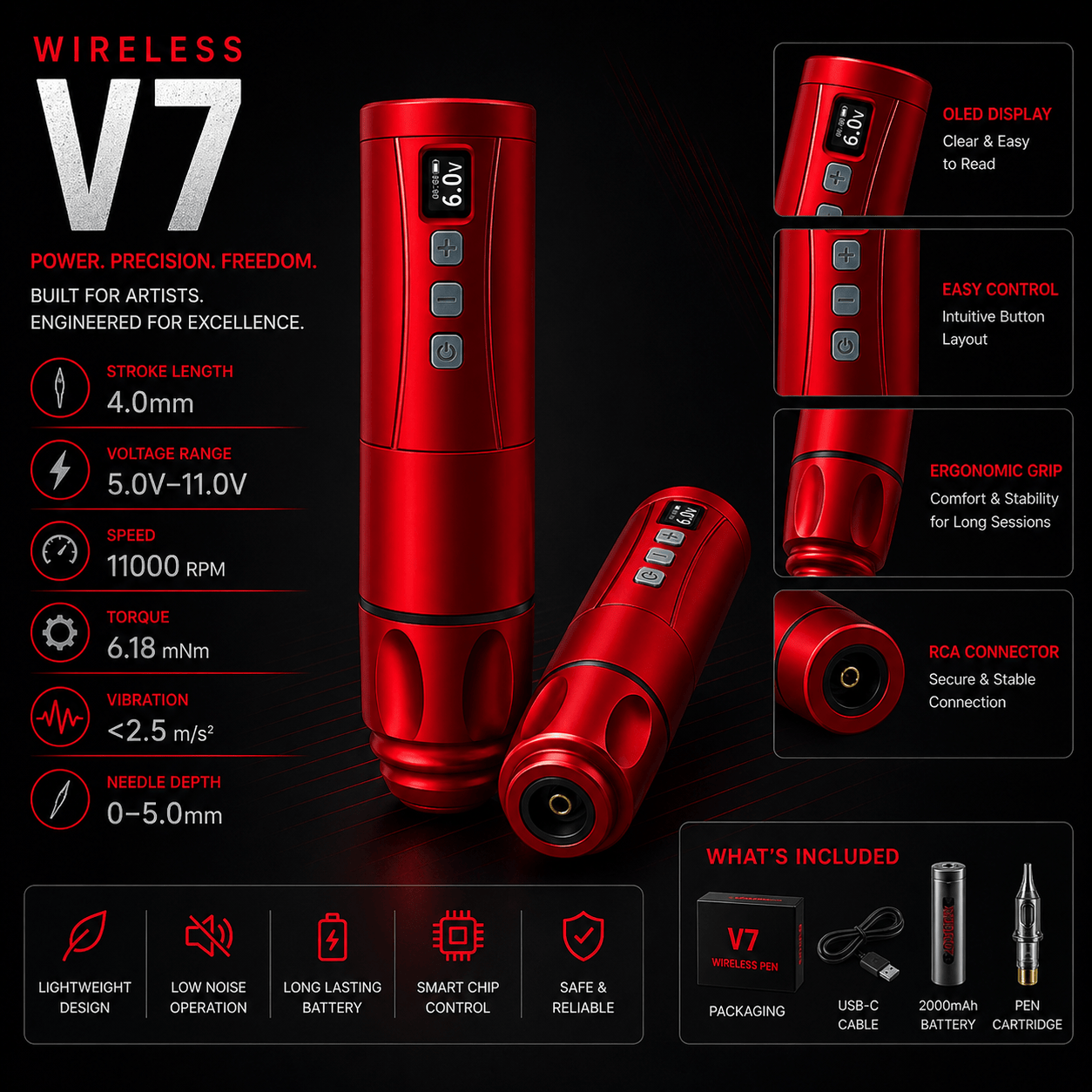 BRONC V7 Wireless Tattoo Pen Lightweight 4.0mm Stroke Machine BRONC V7 Wireless Tattoo Pen Lightweight 4.0mm Stroke Machine