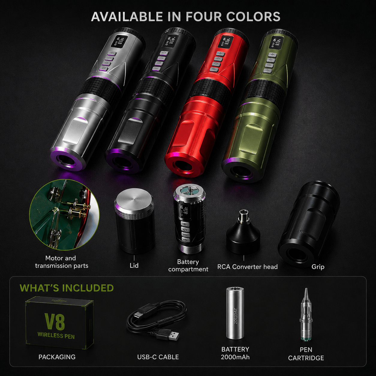 BRONC V8 Wireless Tattoo Pen 4.0mm Stroke BRONC V8 Wireless Tattoo Pen 4.0mm Stroke Strong Power Machine