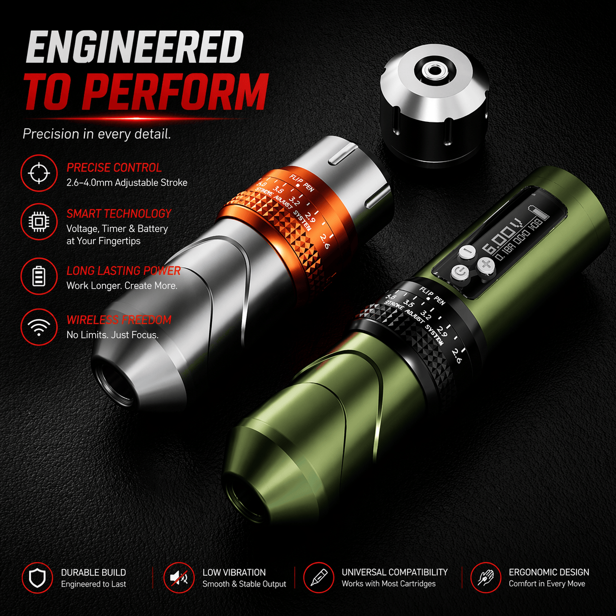 Bronc X1 Adjustable Wireless Tattoo Pen – Professional Tattoo Machine BRONC X1 Wireless Tattoo Pen Adjustable Stroke Professional Machine