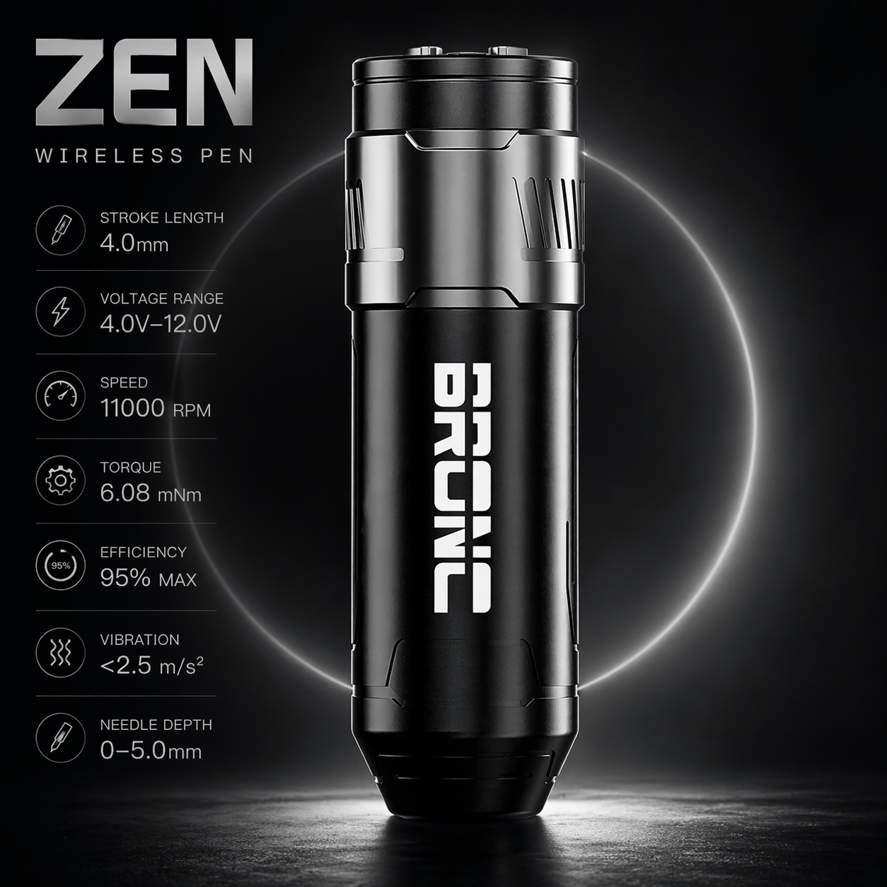 BRONC ZEN Short Wireless Tattoo Pen BRONC ZEN Wireless Short Tattoo Pen | Compact Power & 4.0mm Stroke