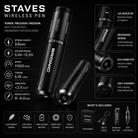 Bronc Staves wireless pen with specifications and features on a black background