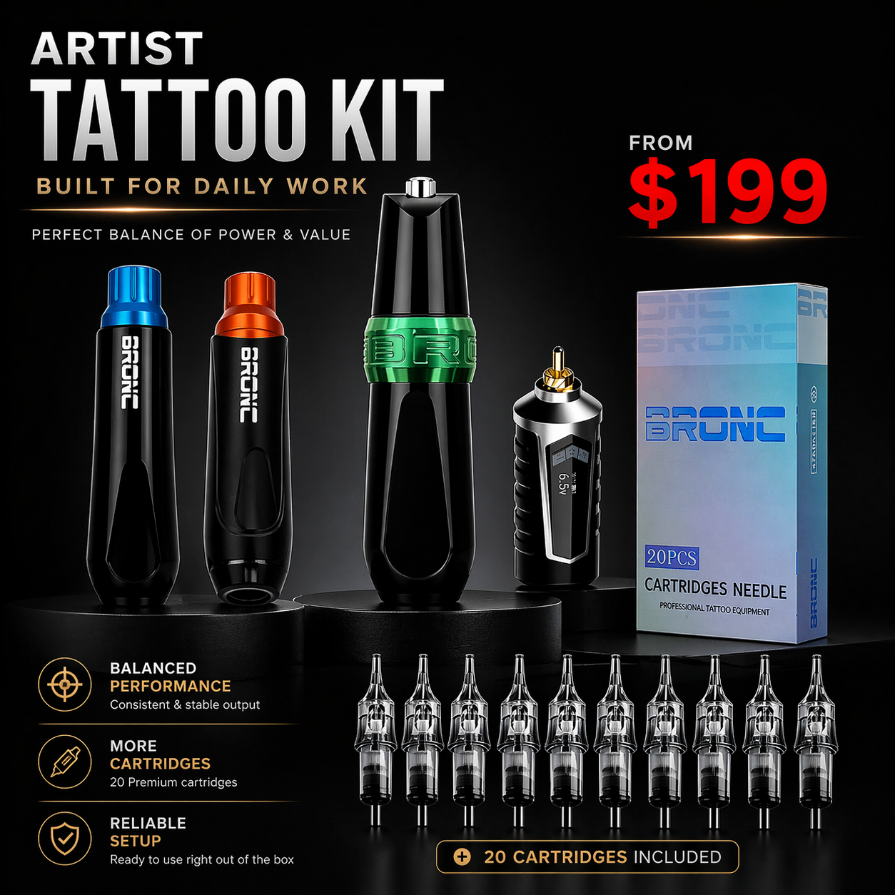 Bronc Professional artist tattoo kit