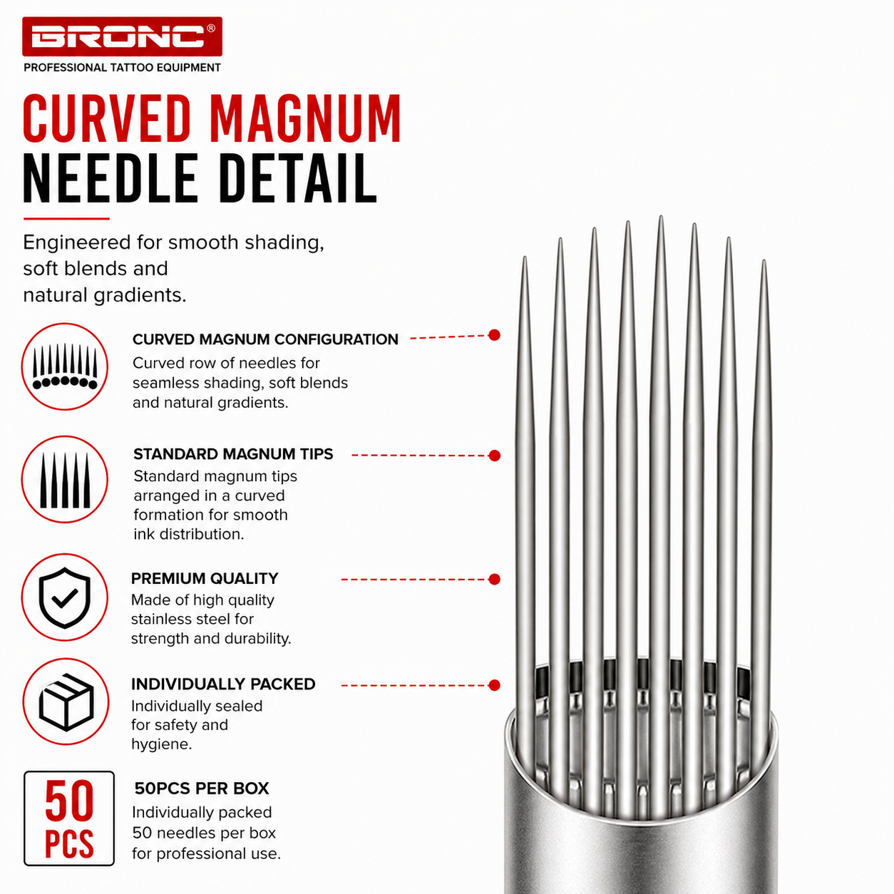 BRONC 50pcs Traditional Curved Magnum Tattoo Needles