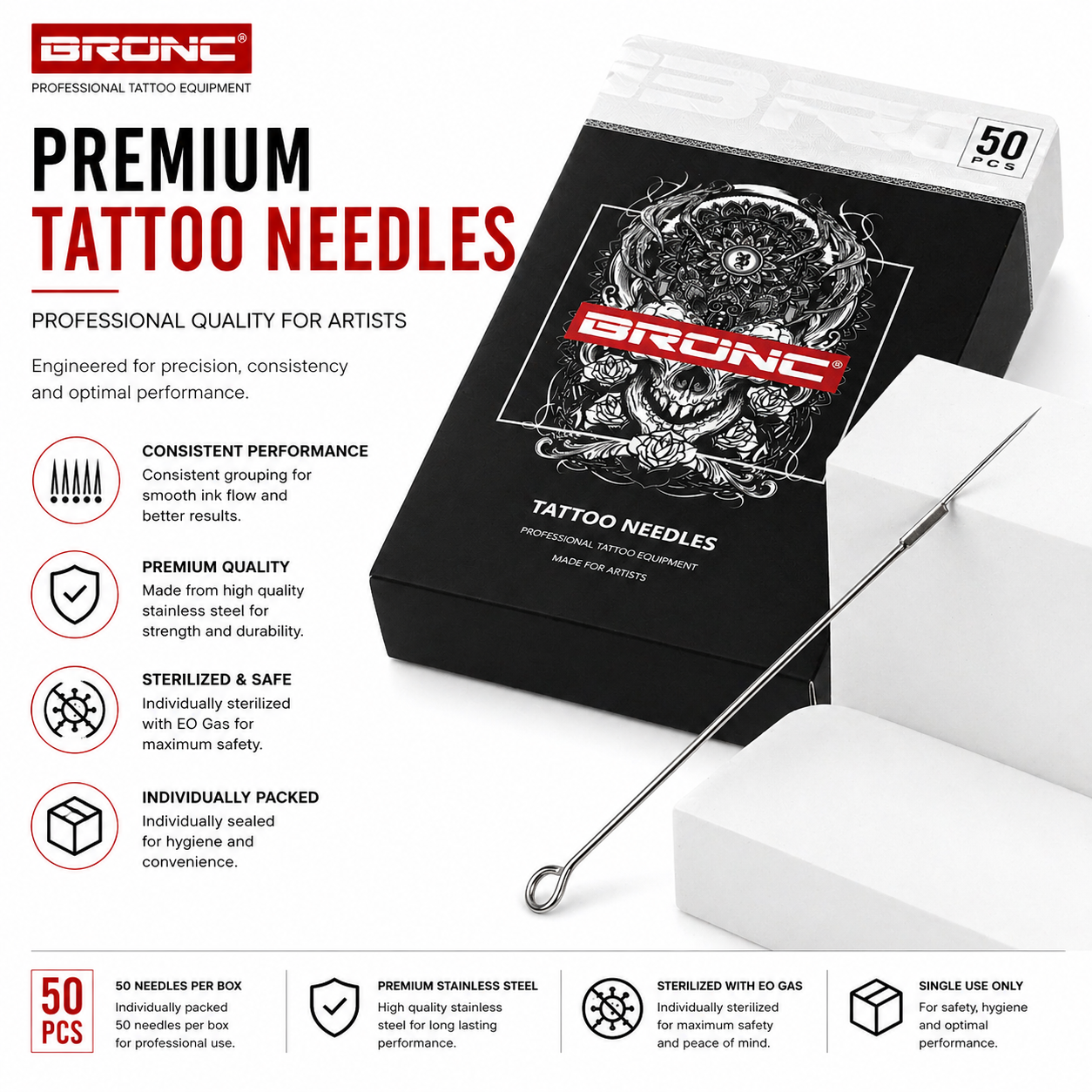 BRONC 50pcs Traditional Curved Magnum Tattoo Needles