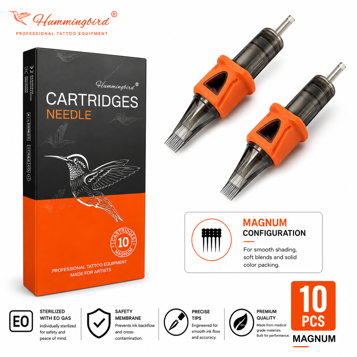 Hummingbird tattoo cartridge set with packaging on a white background