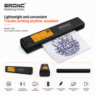 Bronc tattoo transfer printer with a design on paper, featuring product details and branding.